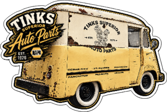 Tinks Superior Auto Parts custom die-cut sticker